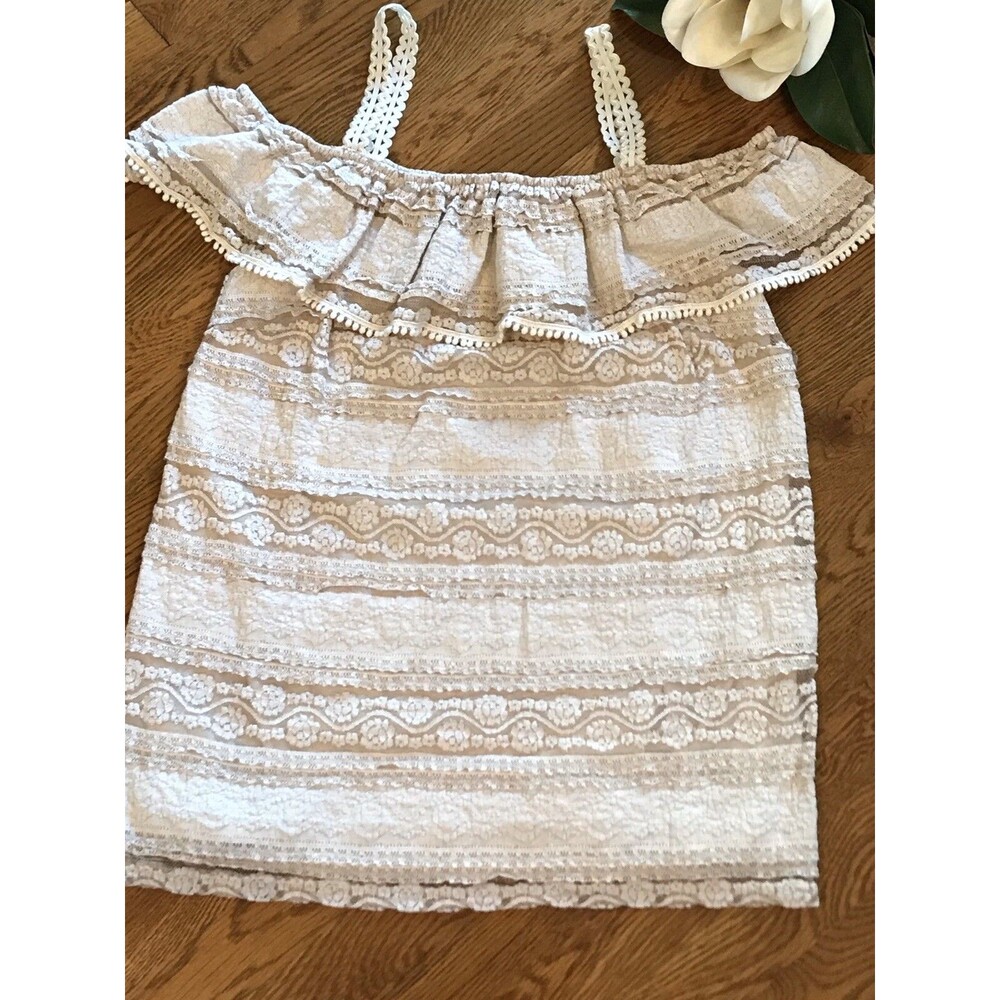 NEW! Suzanne Betro Size Large Ruffle Neck Off Shoulder Tunic Lace MSRP $71